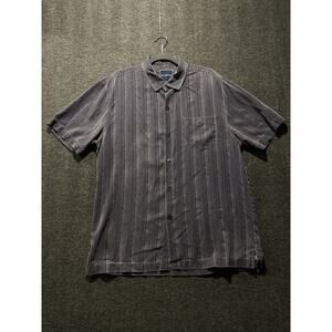 Tommy Bahama Shirt Mens Large Blue‎ Purple Striped Hawaiian Silk Button Down